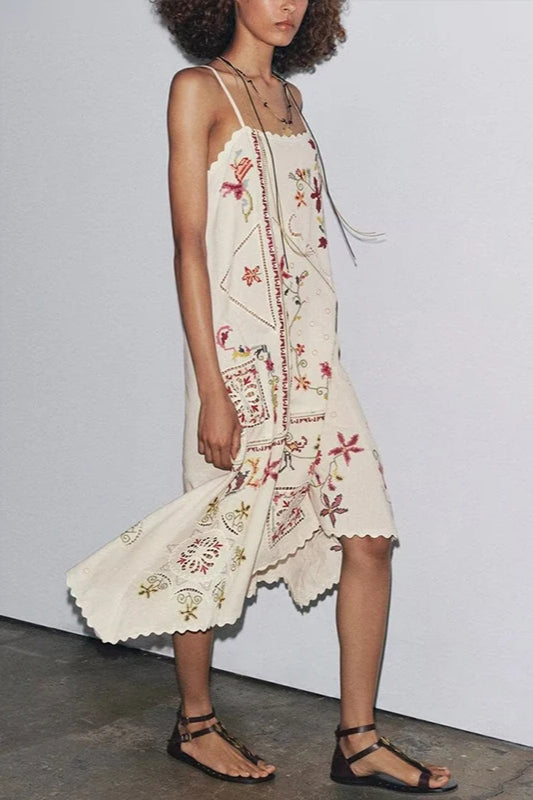 Floral Embroidered Asymmetric Boho Dress image 1