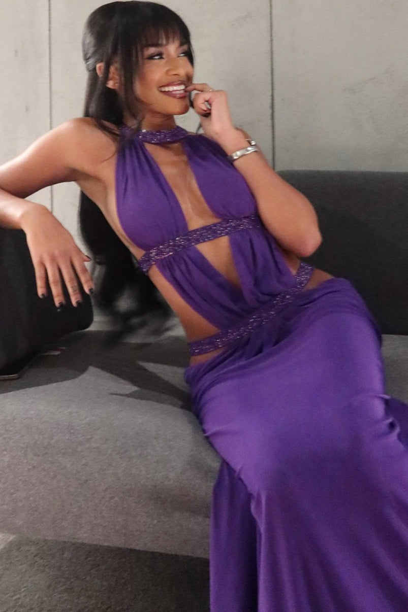 Elegant Sexy Cutout Rhinestone Backless Maxi Dress image 7