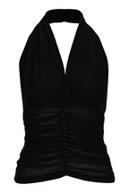Solid Mesh Button Cropped Halter Top image 7