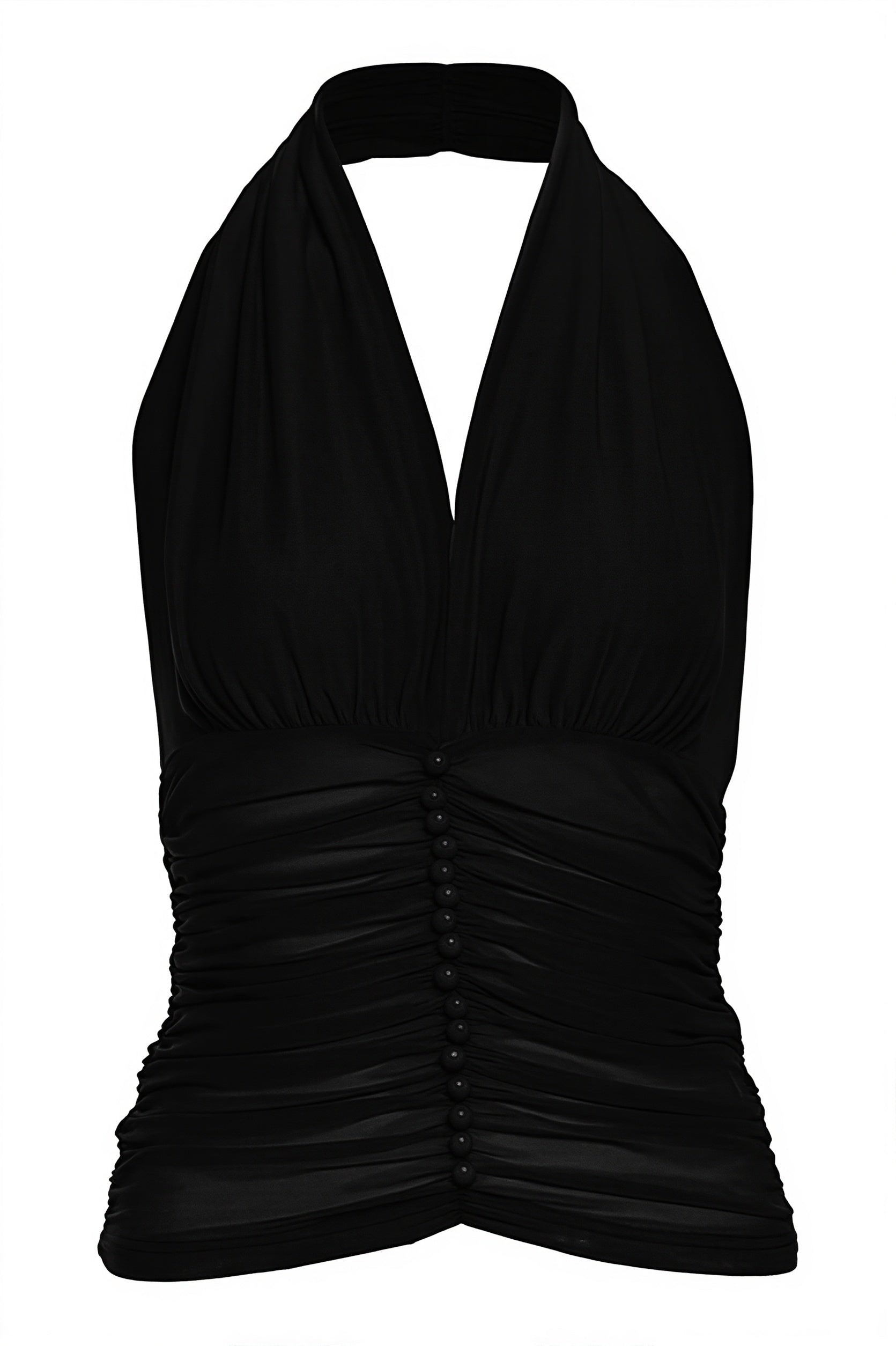Solid Mesh Button Cropped Halter Top image 7