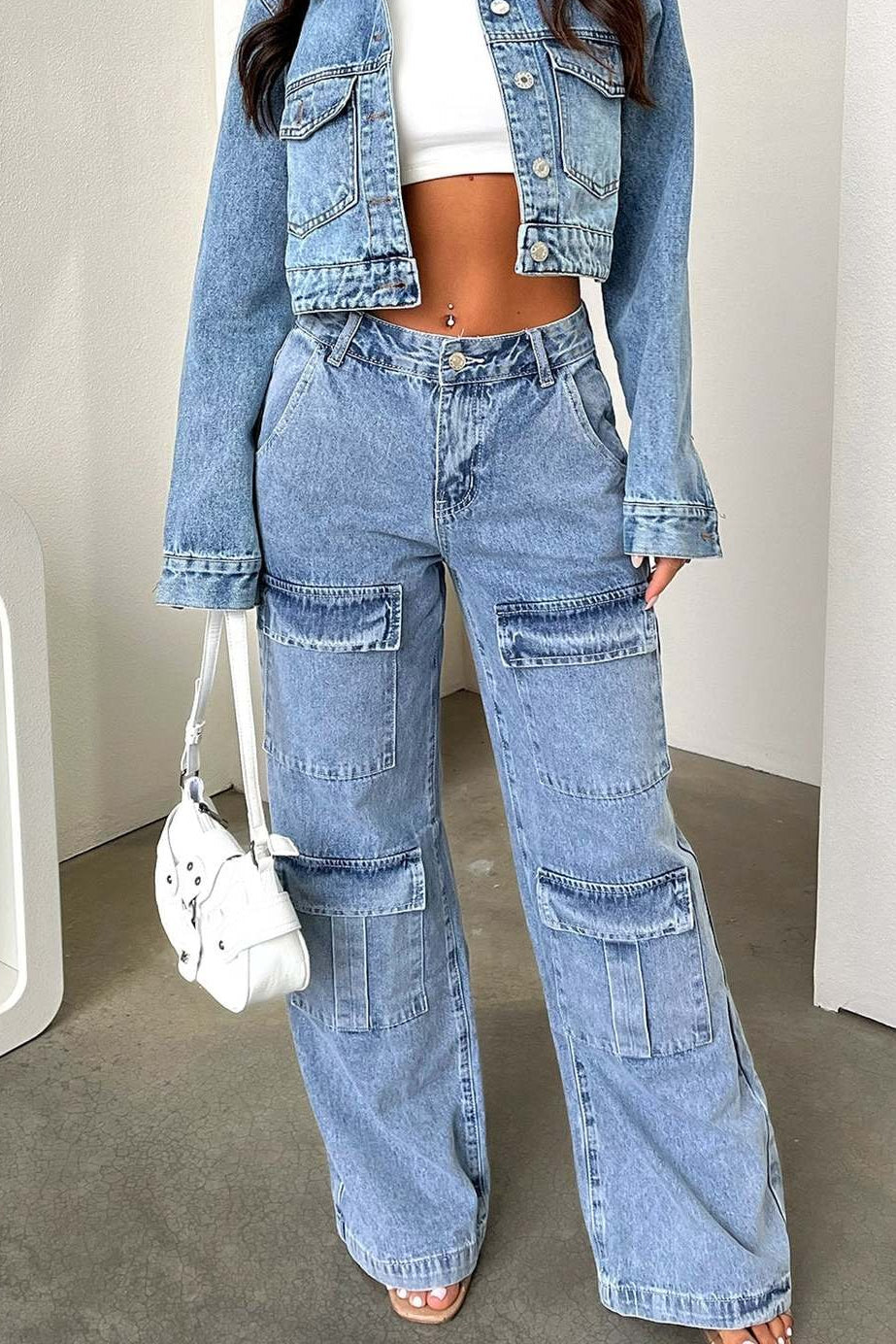 Retro Pocket Washed Cargo Straight Jeans image 2