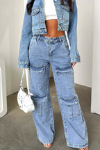 Retro Pocket Washed Cargo Straight Jeans image 2