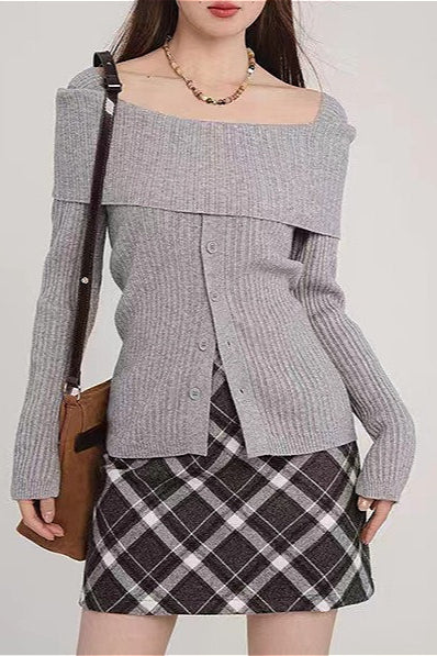 Soft Off-Shoulder Loose Irregular Knit Top image 5