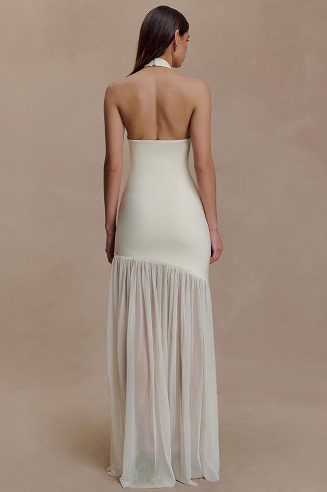 Asymmetrical Cutout Shirred Backless Fitted Maxi Dress image 4