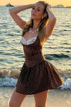 Lace Trim Patchwork Polka Dot Cami Mini Dress image 5