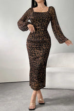 Ruffled Leopard Mesh Long Sleeve Maxi Dress image 5