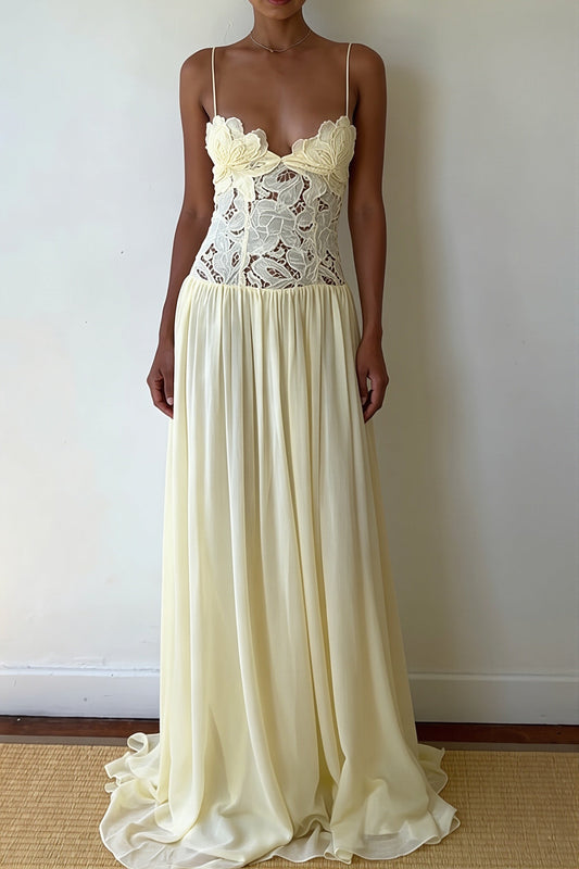 Elegant Lace Hollow Splice Chiffon Dress image 1