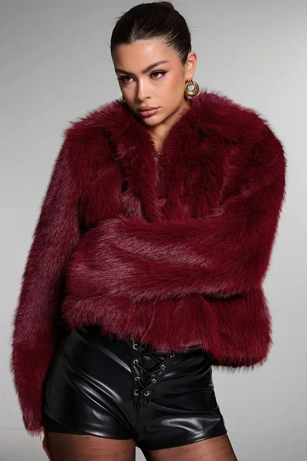 Vintage Elegant Faux Fur Buttoned Long-Sleeve Coat image 4