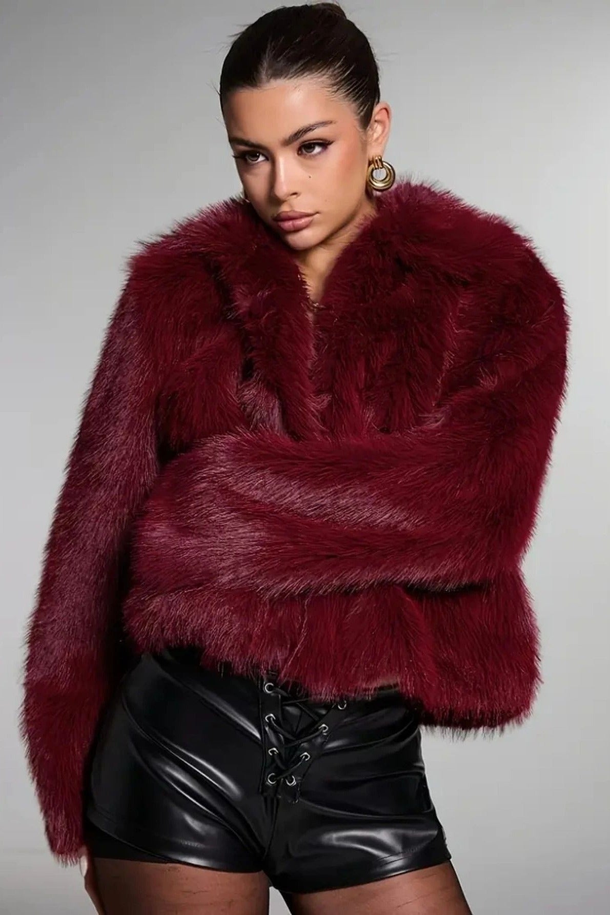 Vintage Elegant Faux Fur Buttoned Long-Sleeve Coat image 4