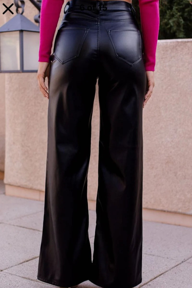 Vintage High-Waist Leather Wide-Leg Pants image 6