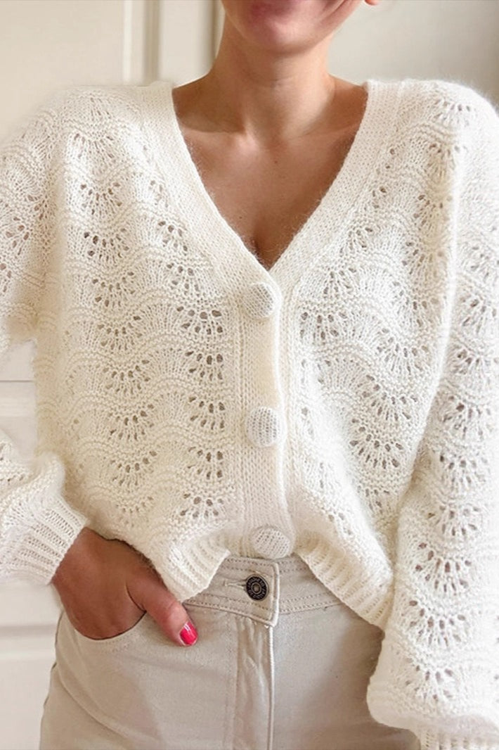 Autumn-Winter New Crochet Hollow-Out V-Neck Knit Cardigan image 2