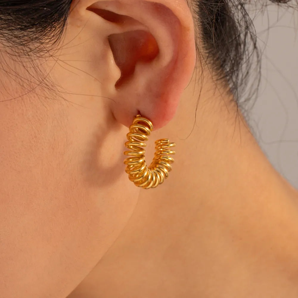 Selene C-Hoop Earrings detail view styled for Avrienne