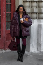 Solid Color Zipped Hooded Puffer Jacket image 4