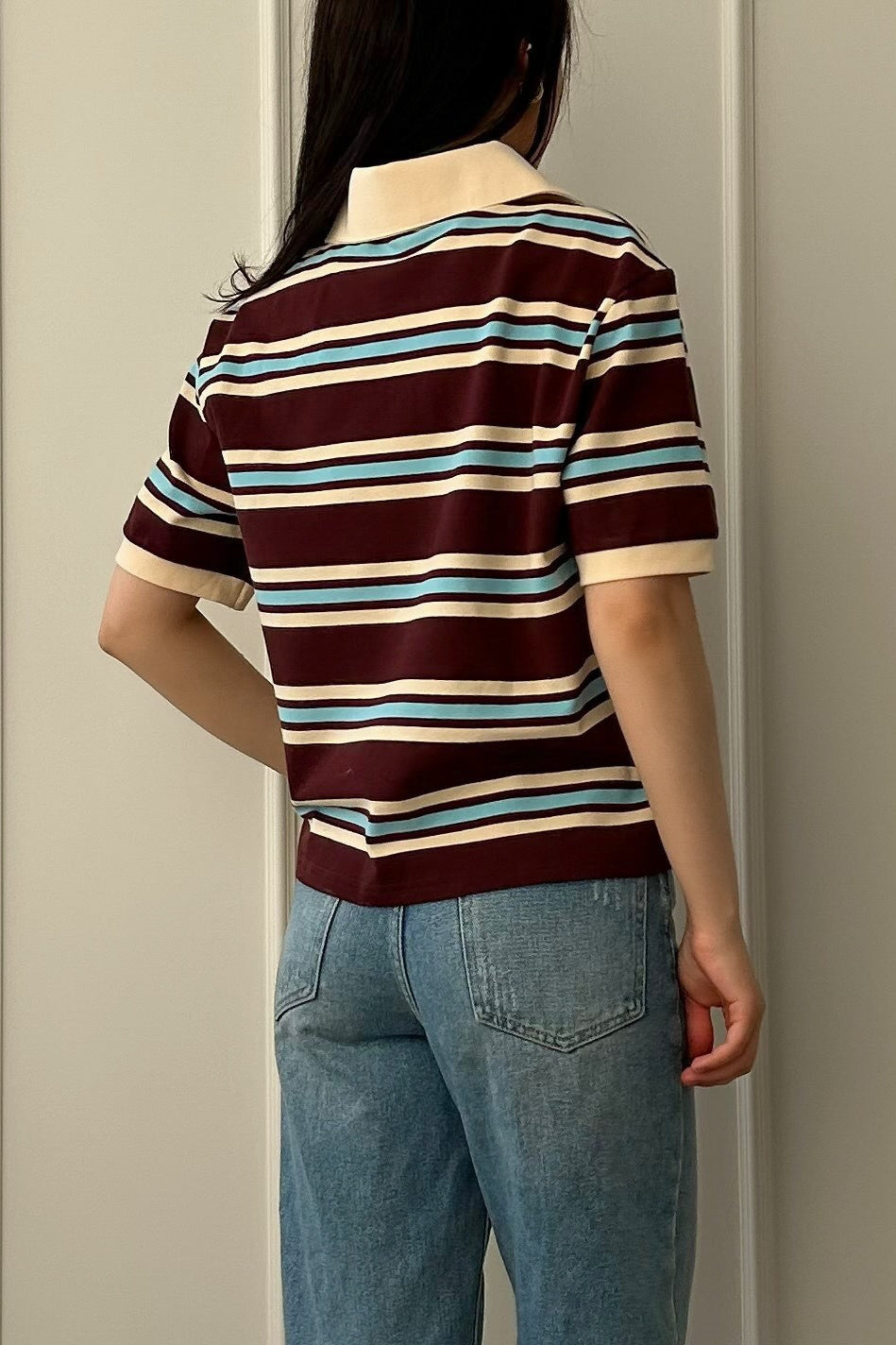 Vintage Color Block Stripe Polo Short Sleeve T-shirt image 4