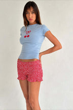 Y2K Solid Casual Low Waist Plaid Ruffle Shorts image 2
