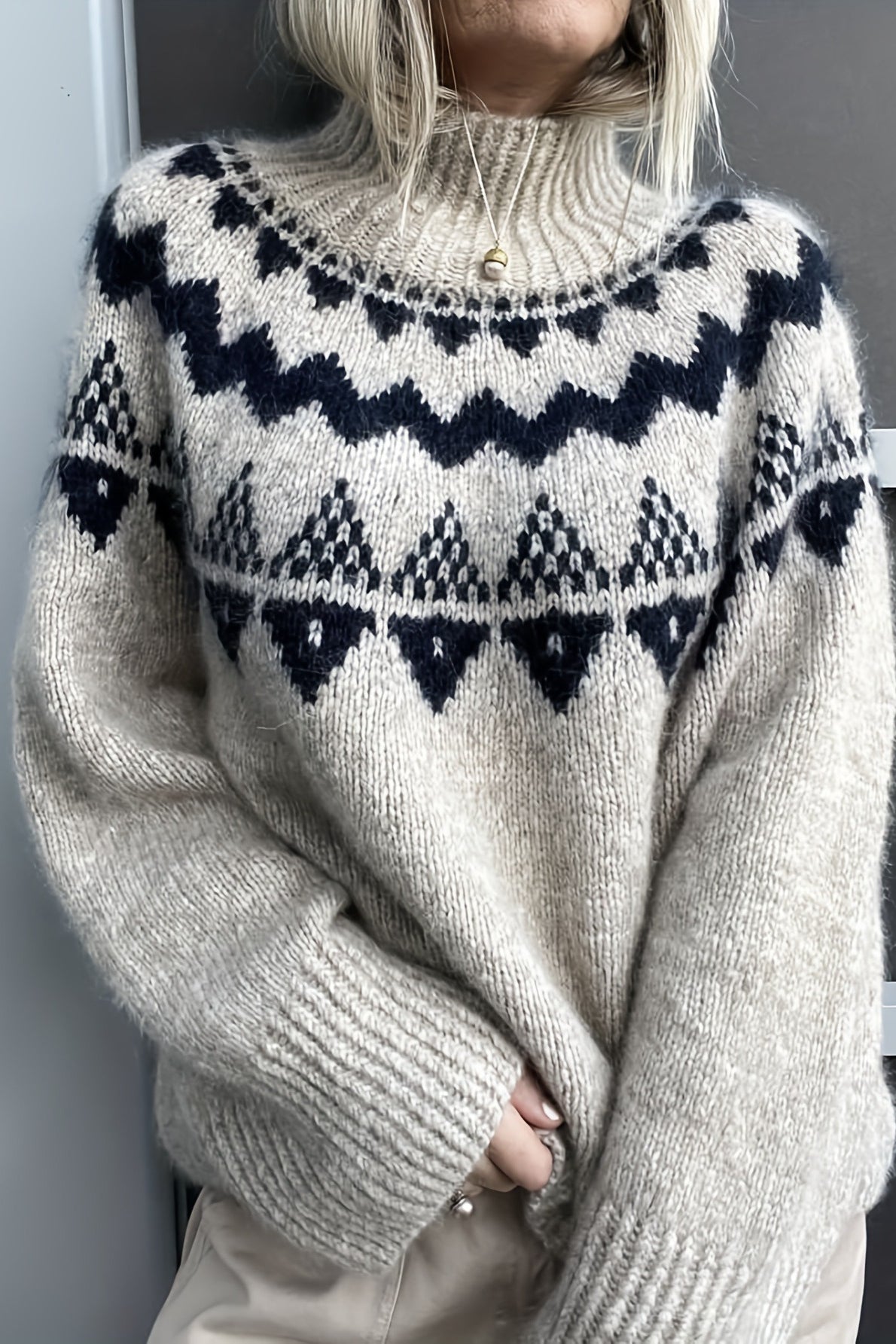 Vintage Slouchy Jacquard Loose Knit Pullover Sweater image 1