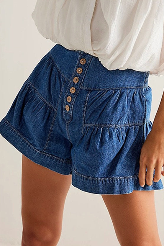 Ruffled Hem A line Denim Casual Shorts image 8