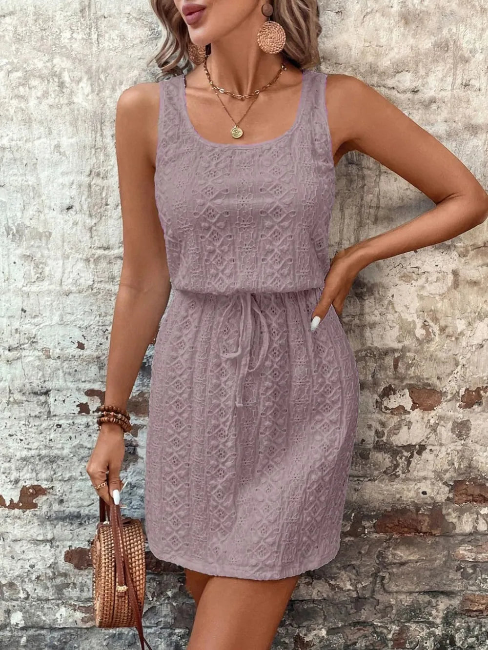 Rosalie Eyelet Dress detail view styled for Avrienne