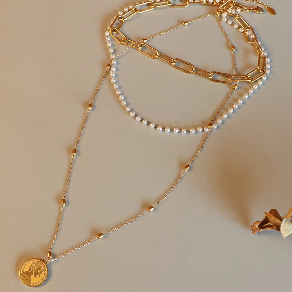 Elina Pearl Necklace detail view styled for Avrienne