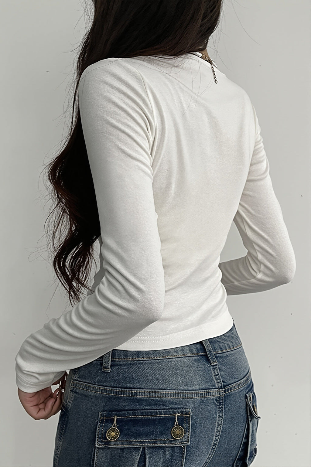 Lace Tie Ruched Bust Long Sleeve T-shirt image 5