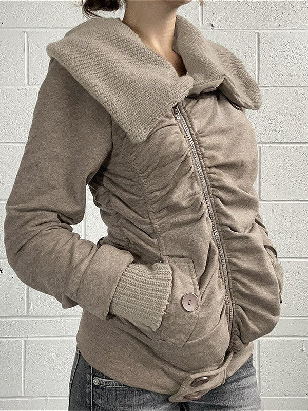 Pleated Lapel Knit Jacket Coat image 2