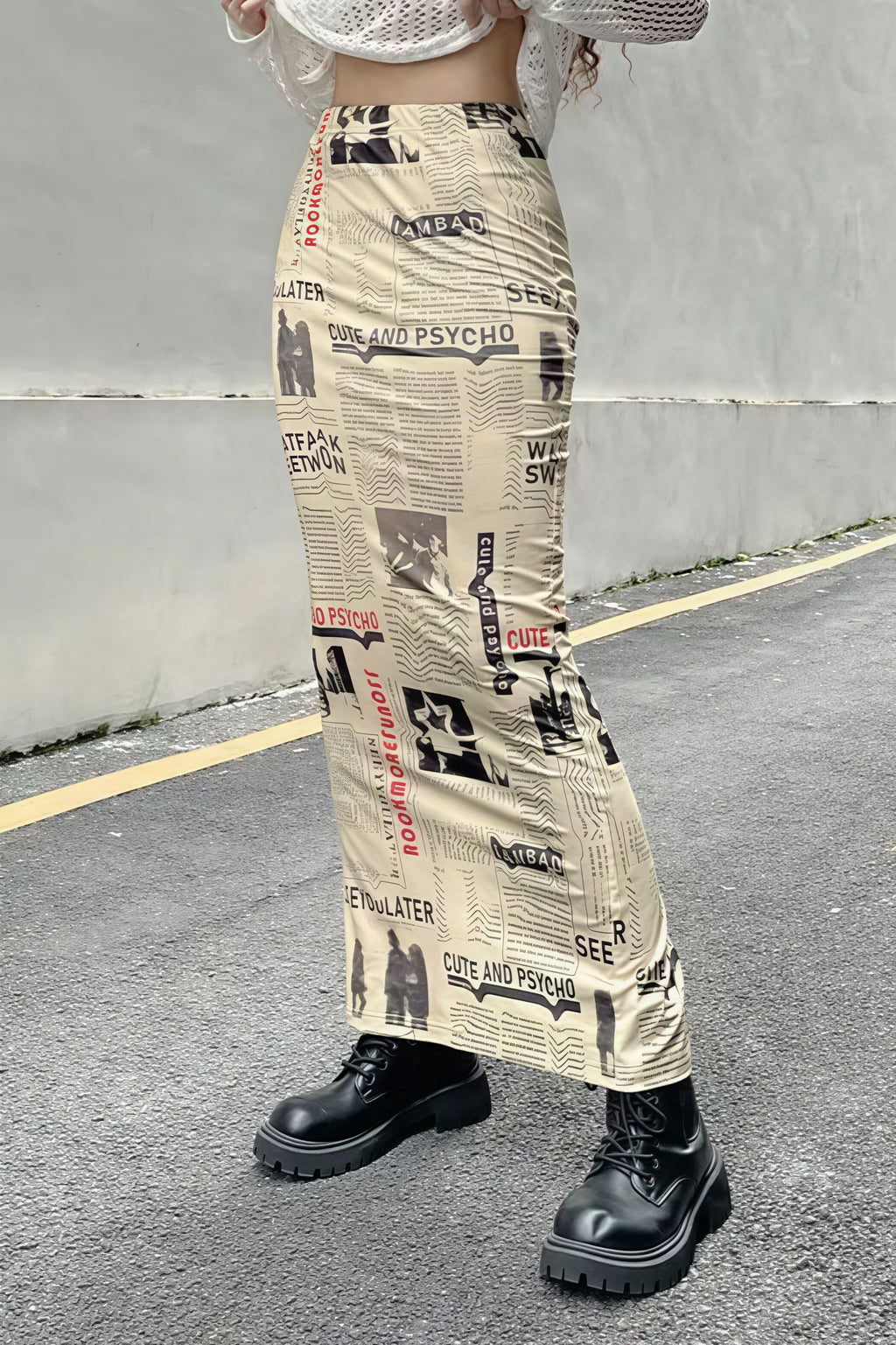 Y2K Vintage Newspaper Split Skirt image 3