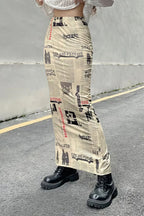 Y2K Vintage Newspaper Split Skirt image 3