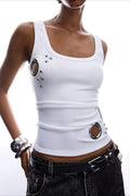Eyelet Slim Sexy Street Style Tank Top image 1