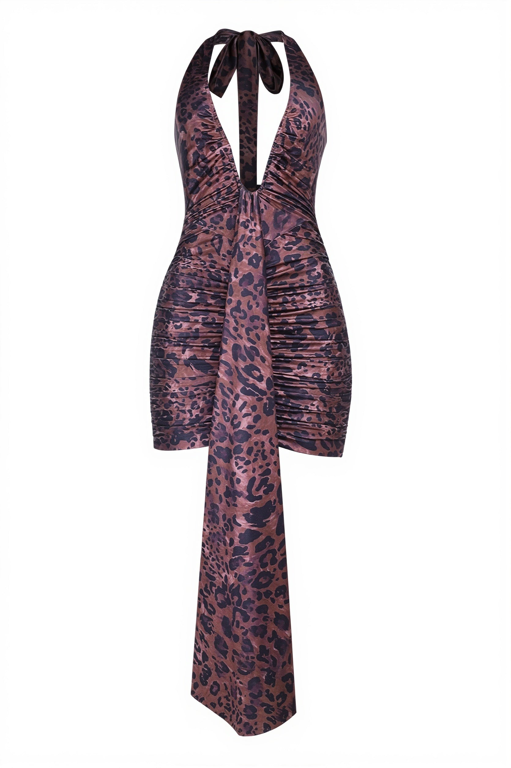 Sexy Leopard Deep V Halter Backless Tie Mini Dress image 7