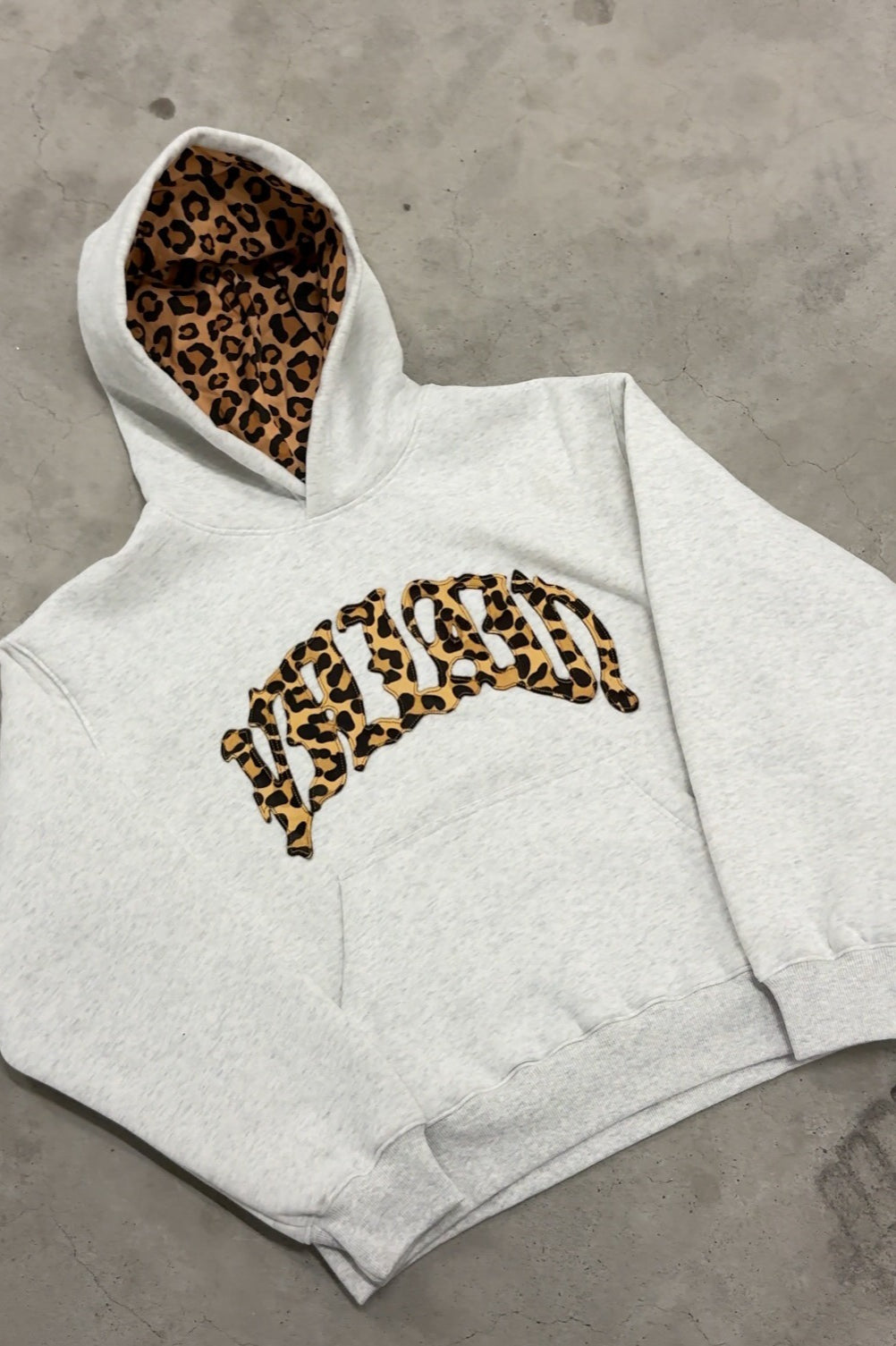 Leopard Lined Embroidered Letter Hoodie image 4