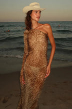 Leopard Print Sexy Spice Girl Slanted Shoulder Maxi Dress image 1