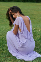 Simple Deep V Ruffle Solid Elegant Maxi Dress image 2