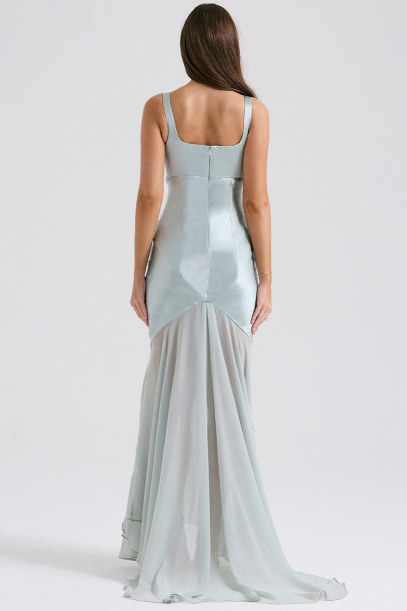 Elegant Flowy Satin Chiffon Patchwork Cami Bodycon Maxi Dress image 6
