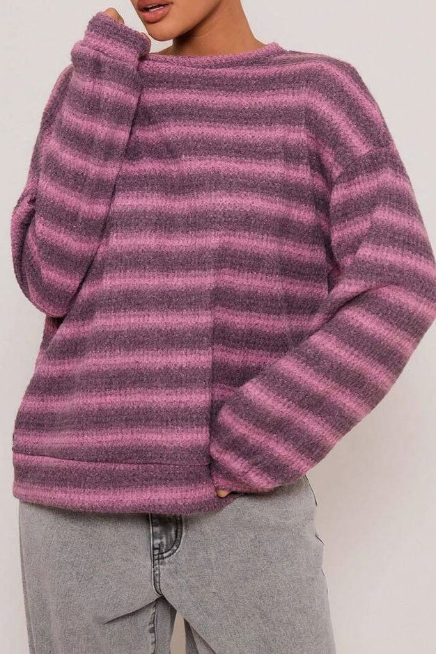 Relaxed Elegant Striped Knit Pullover Blouse image 7