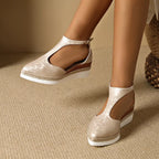 Celine Wedge Sandals detail view styled for Avrienne