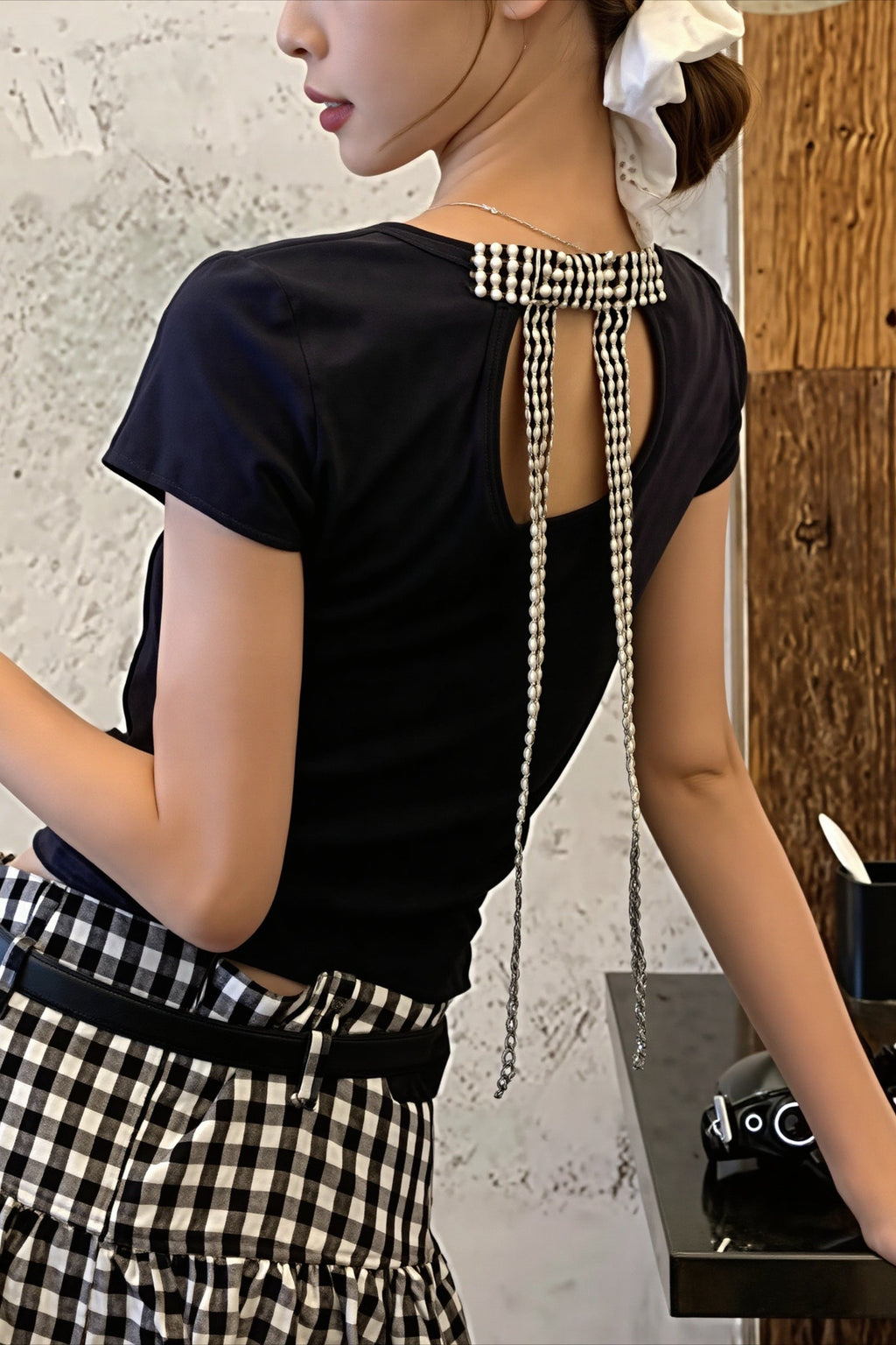 Bow Tie Back Hollow Out T-shirt image 4