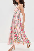 Linen Floral Spaghetti Long Boho Dress image 3