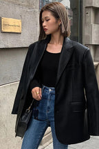 Black PU Leather Blazer Jacket image 10