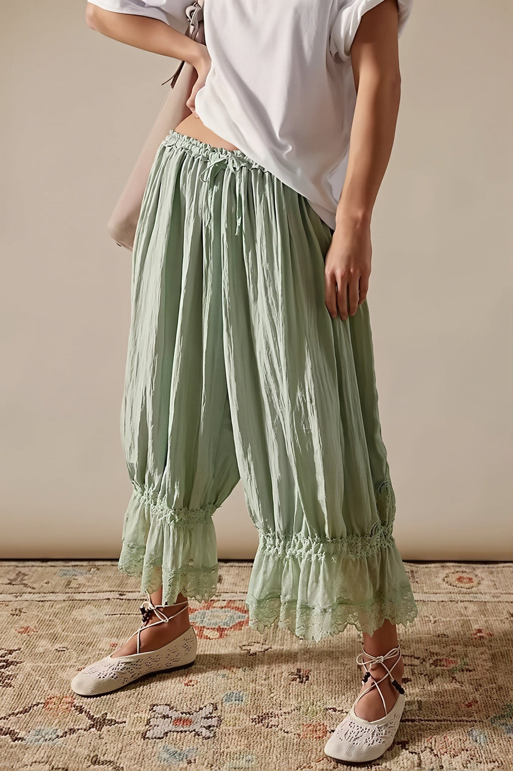 Hollow Out Lace Tie Casual Pants image 6