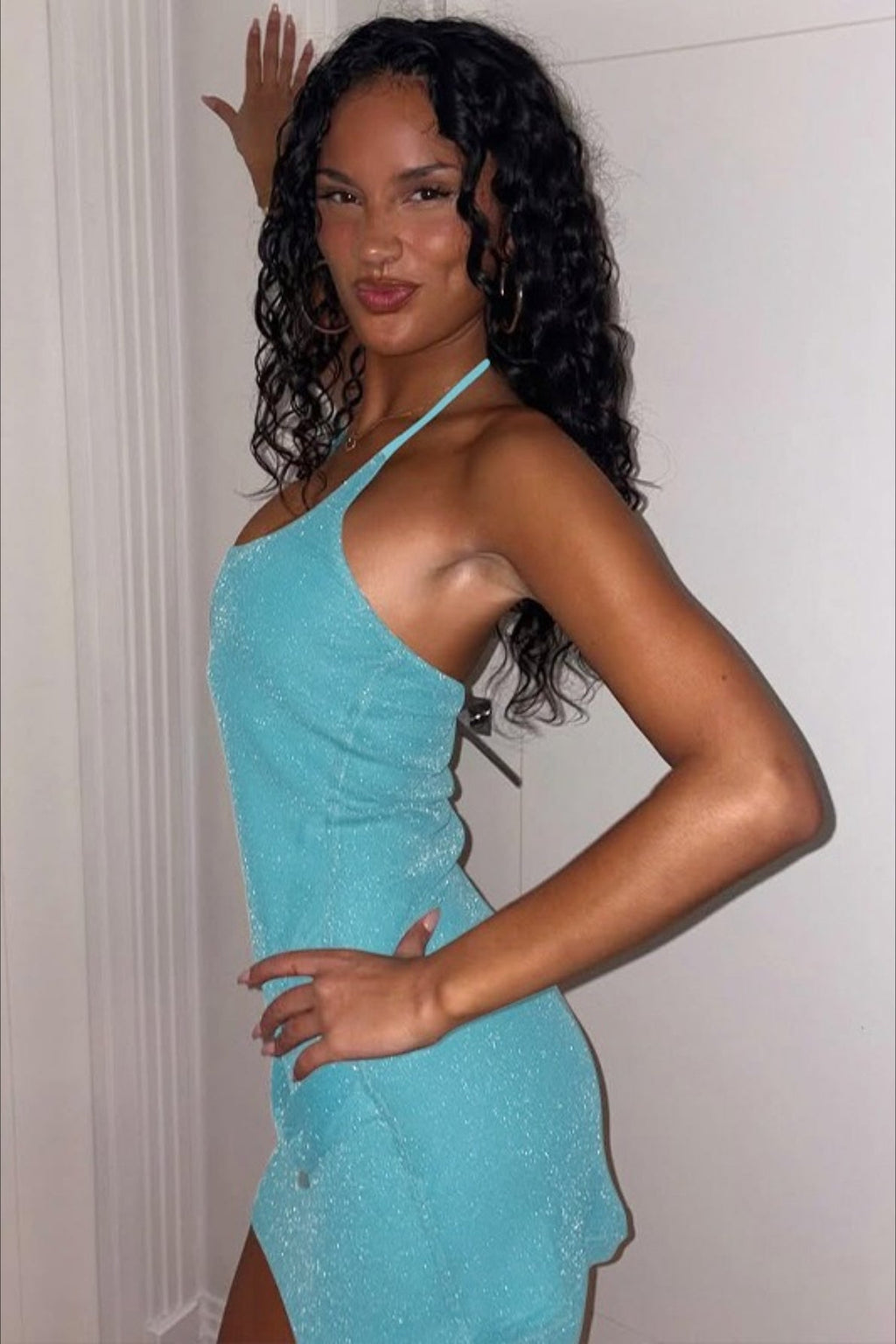 Sexy Halter Neck Slit Shiny Bodycon Dress image 6