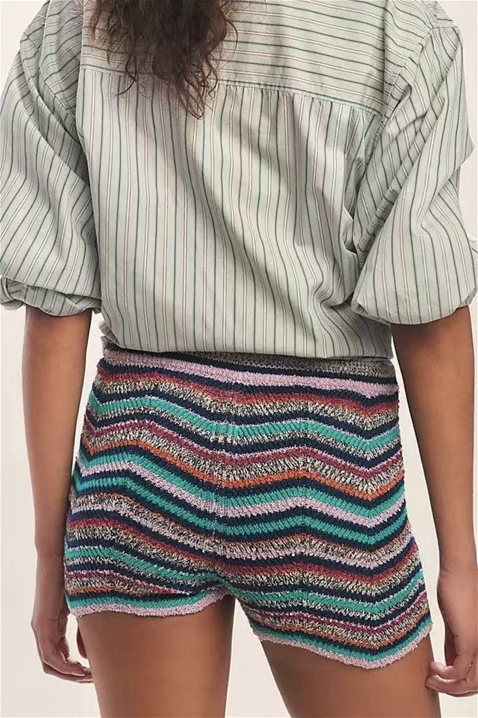 Rainbow Color Block Knit Slim Shorts image 15