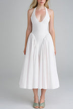 Halter Solid Bodycon Backless Party Dress image 3