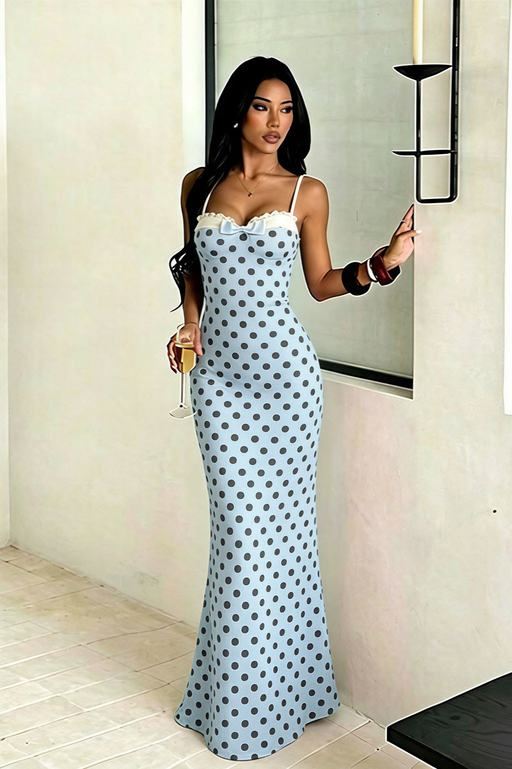 Polka Dot Spaghetti Strap Bodycon Maxi Dress image 4