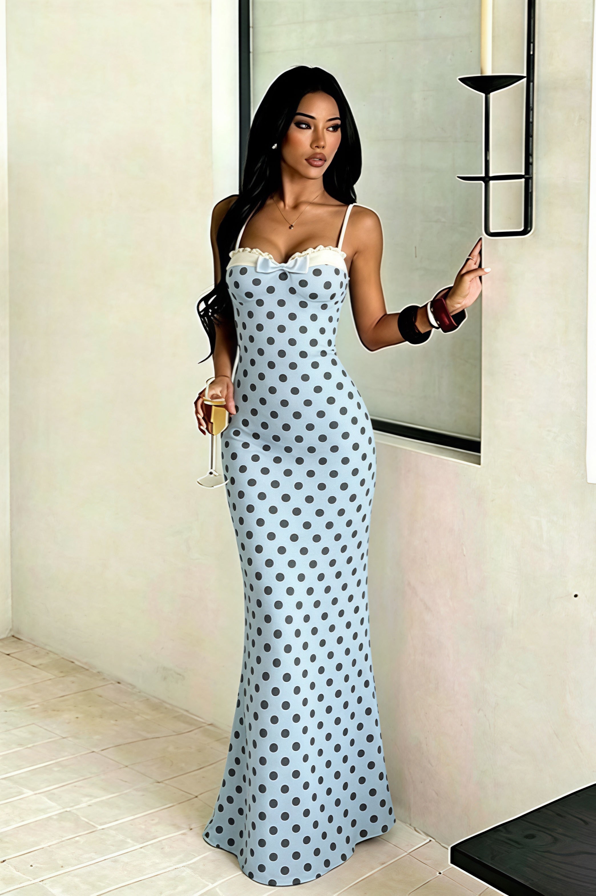 Polka Dot Spaghetti Strap Bodycon Maxi Dress image 4