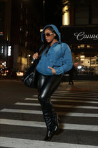 Street Style Washed Denim Hoodie image 5