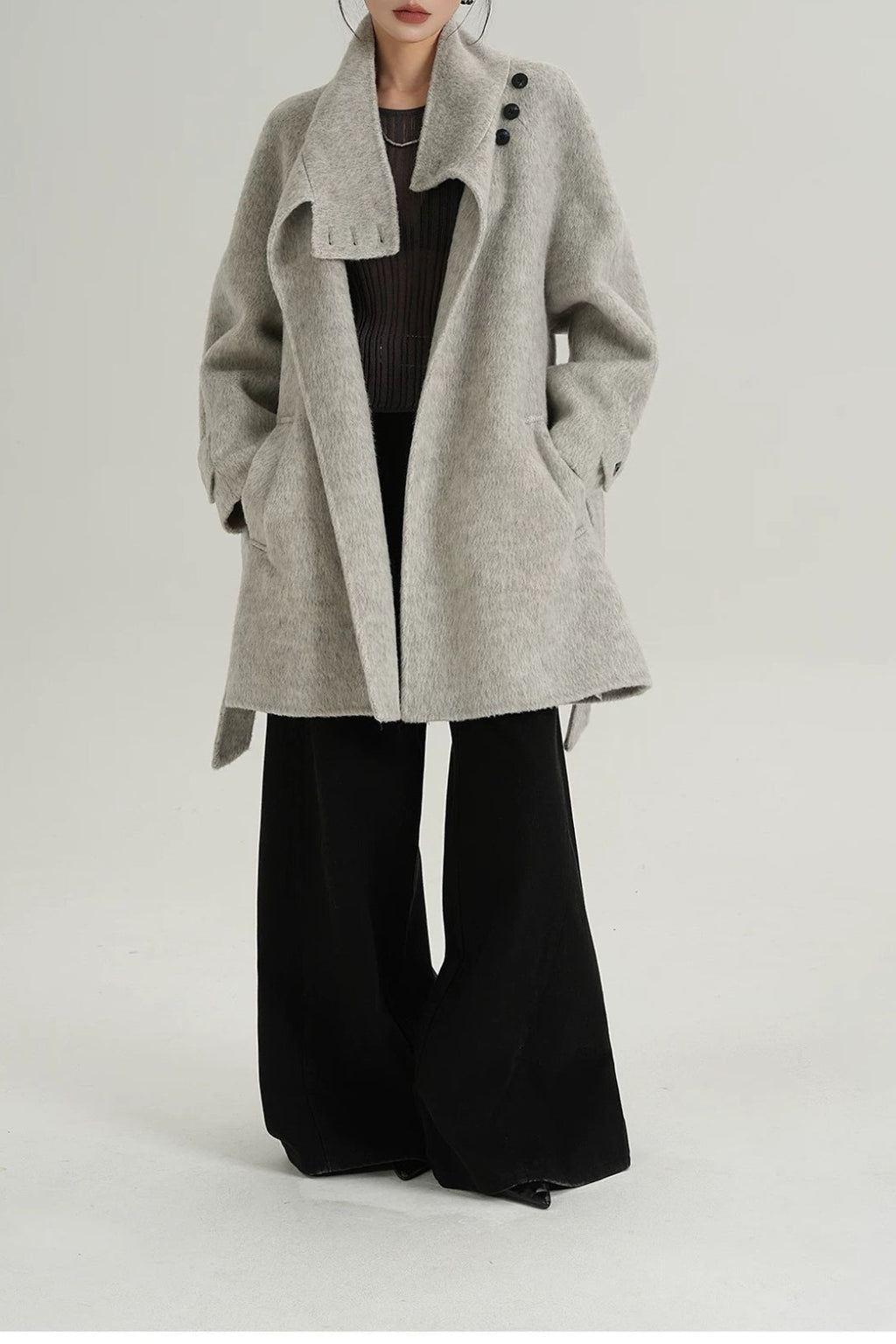 Chic Solid Wool Warm Loose Mock-neck Coat image 10