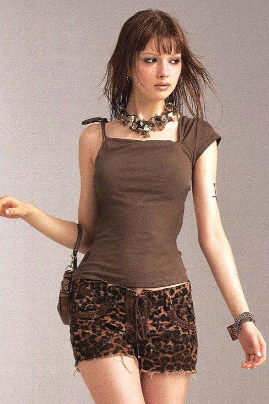Ruched One Shoulder Knot Tie Asym Cami Top image 3