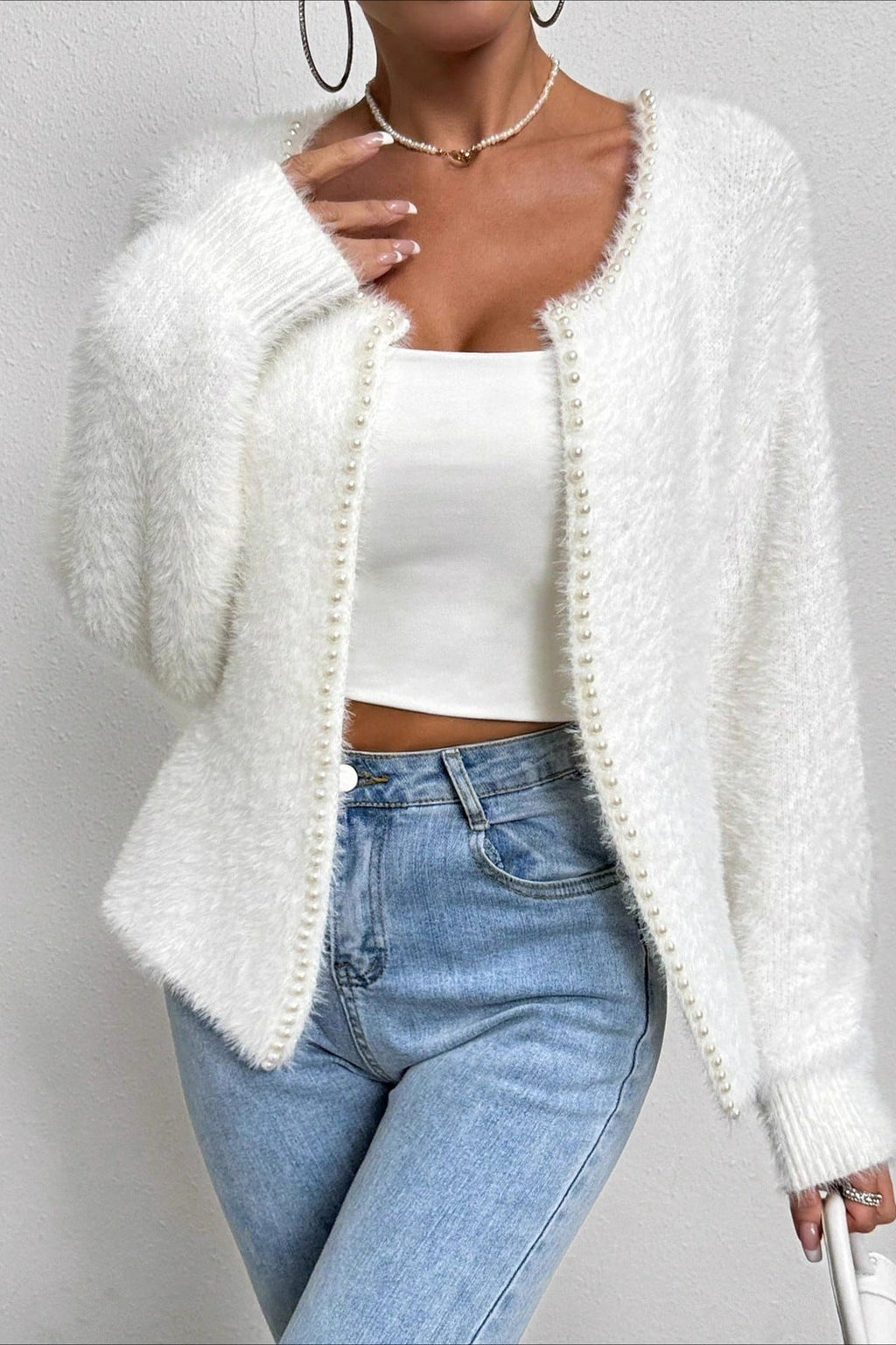 Elegant Pearl V-Neck Knit Sweate image 1