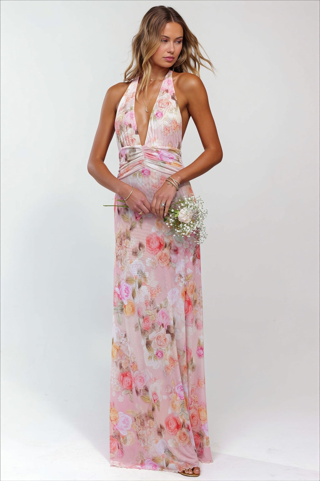 Halter Backless Printed Slim Maxi Dress image 2