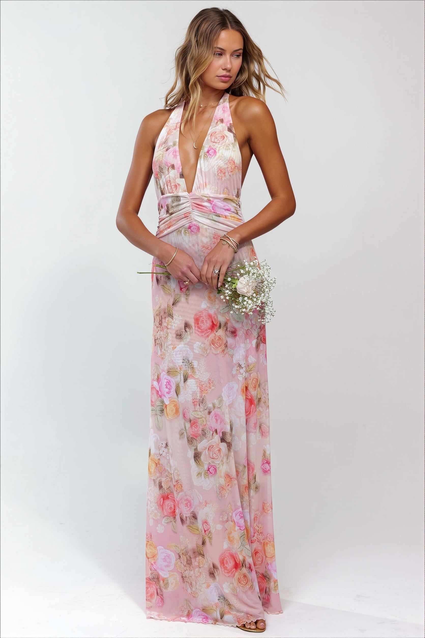Halter Backless Printed Slim Maxi Dress image 2